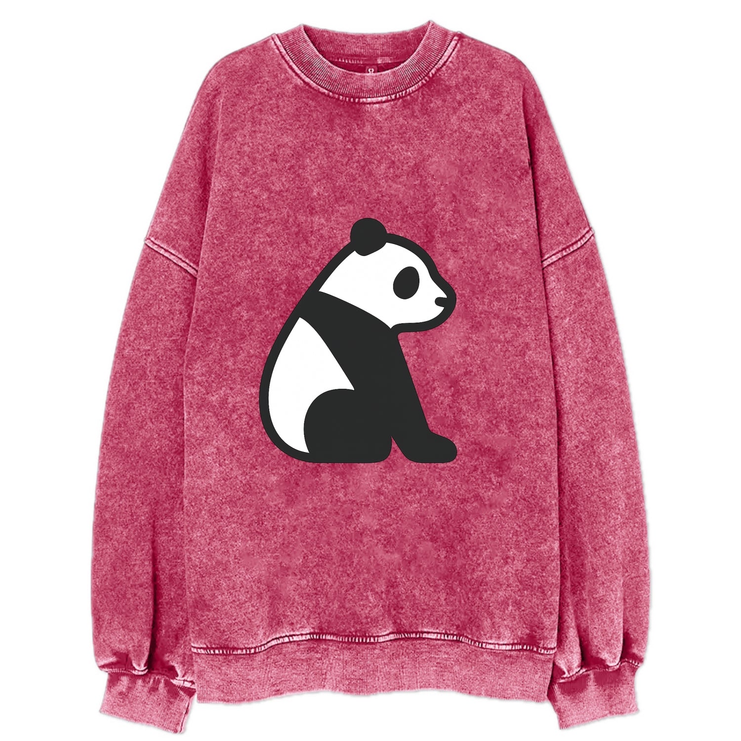 Panda - Black and white sitting pose flat side profile - Vintage Sweatshirt - Pink