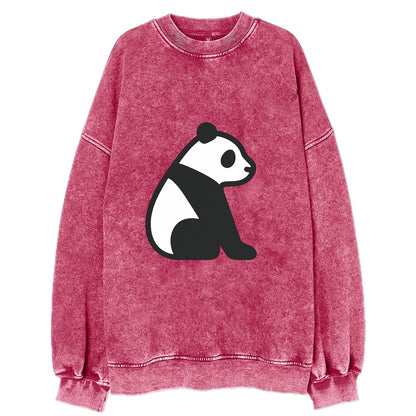 Panda - Black and white sitting pose flat side profile - Vintage Sweatshirt - Pink