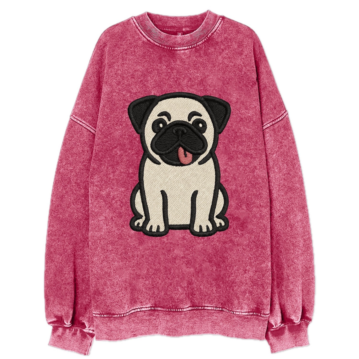 Pug - Tilted head with tongue out - Vint Vintage Sweatshirt - Pink