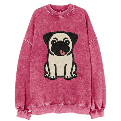 Pug - Tilted head with tongue out - Vint Vintage Sweatshirt - Pink
