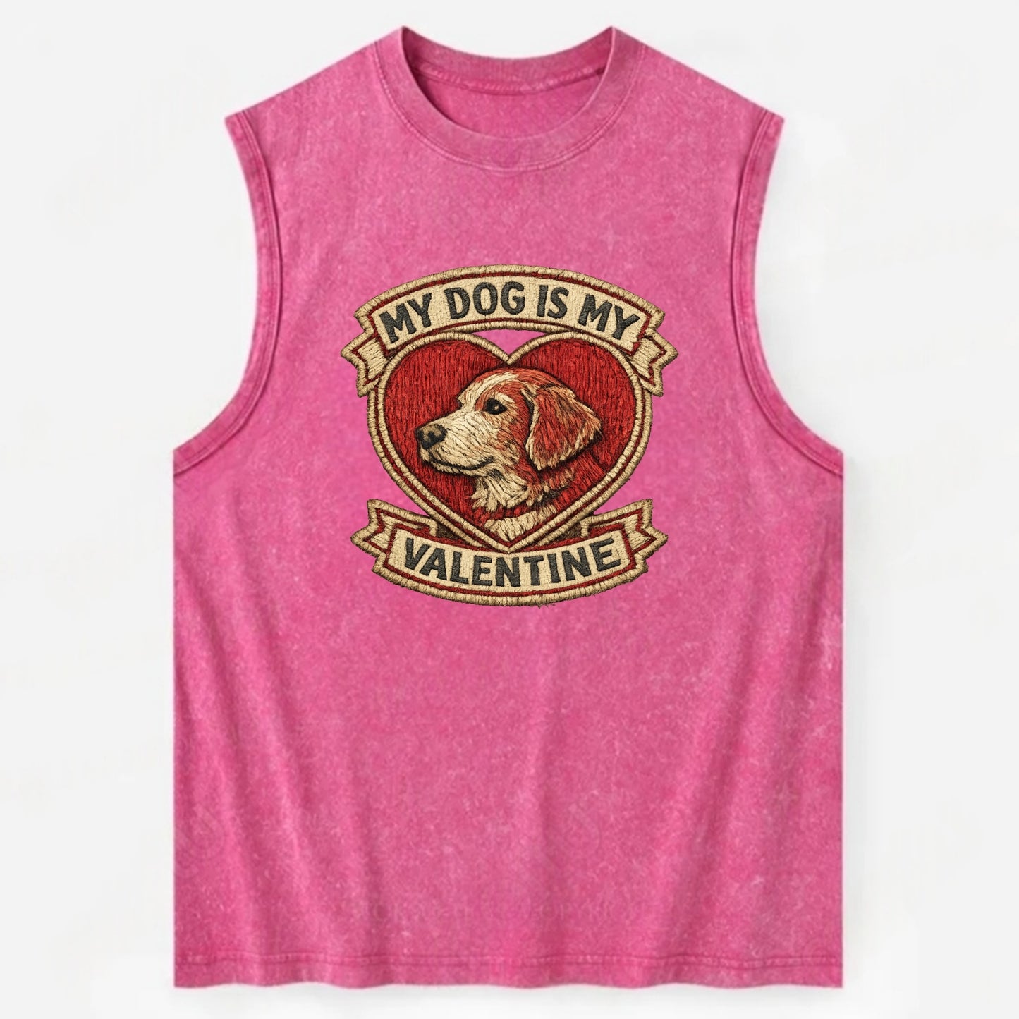 MY DOG IS MY VALENTINE - heart with dog in red , single pet owner - Vintage Washed Tank - Pink