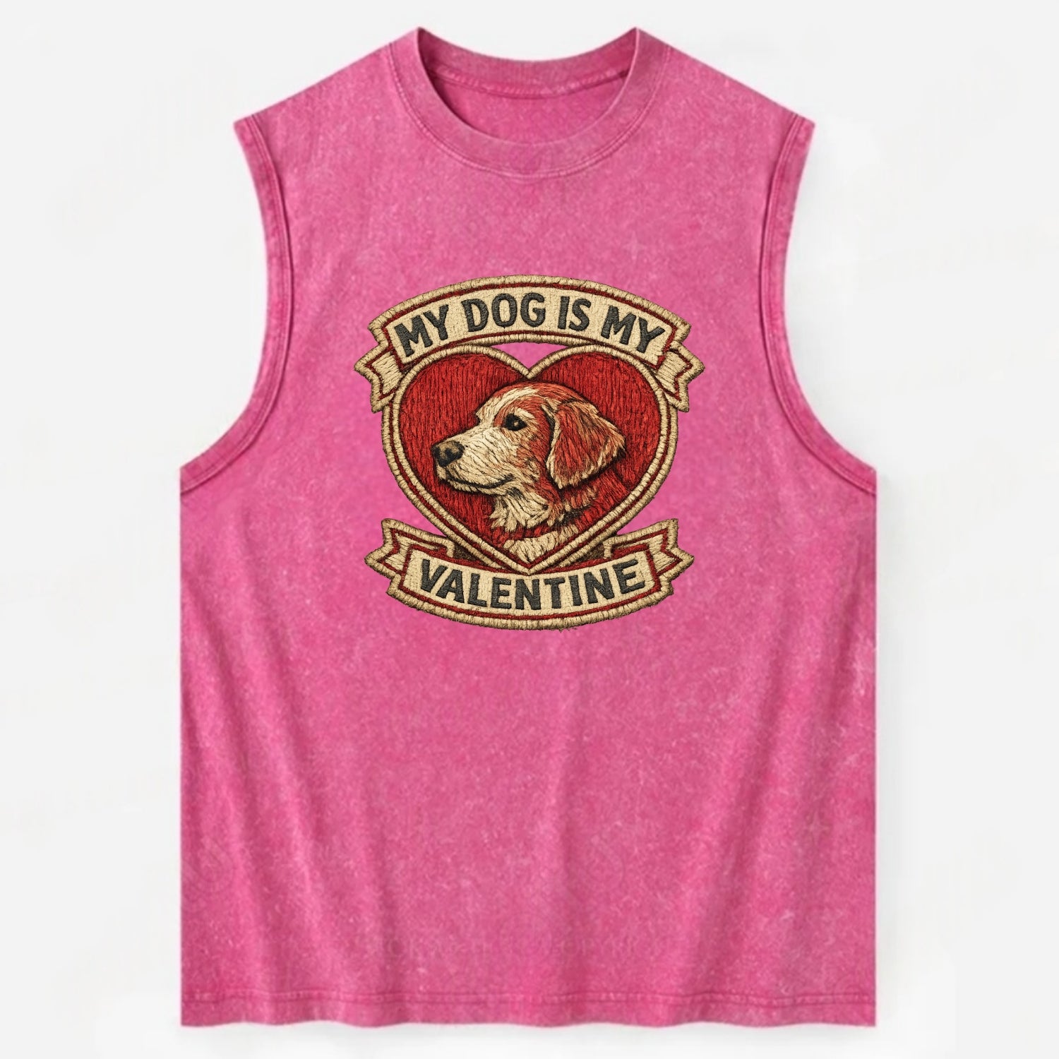 MY DOG IS MY VALENTINE - heart with dog in red , single pet owner - Vintage Washed Tank - Pink