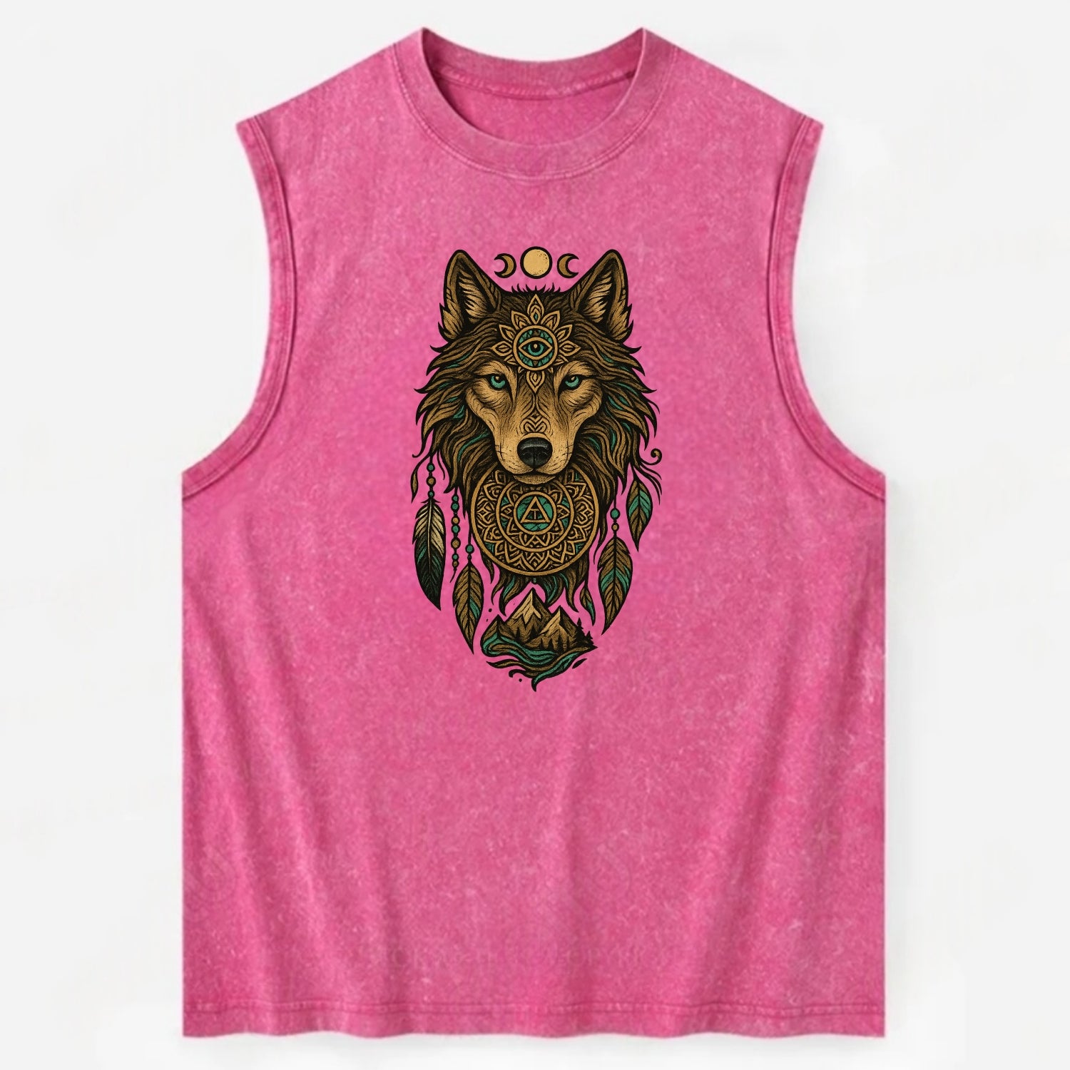 Tattoo Wolf Flash  - Vintage Washed Tank - Pink