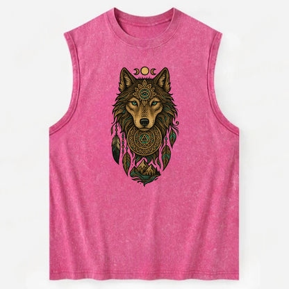 Tattoo Wolf Flash  - Vintage Washed Tank - Pink