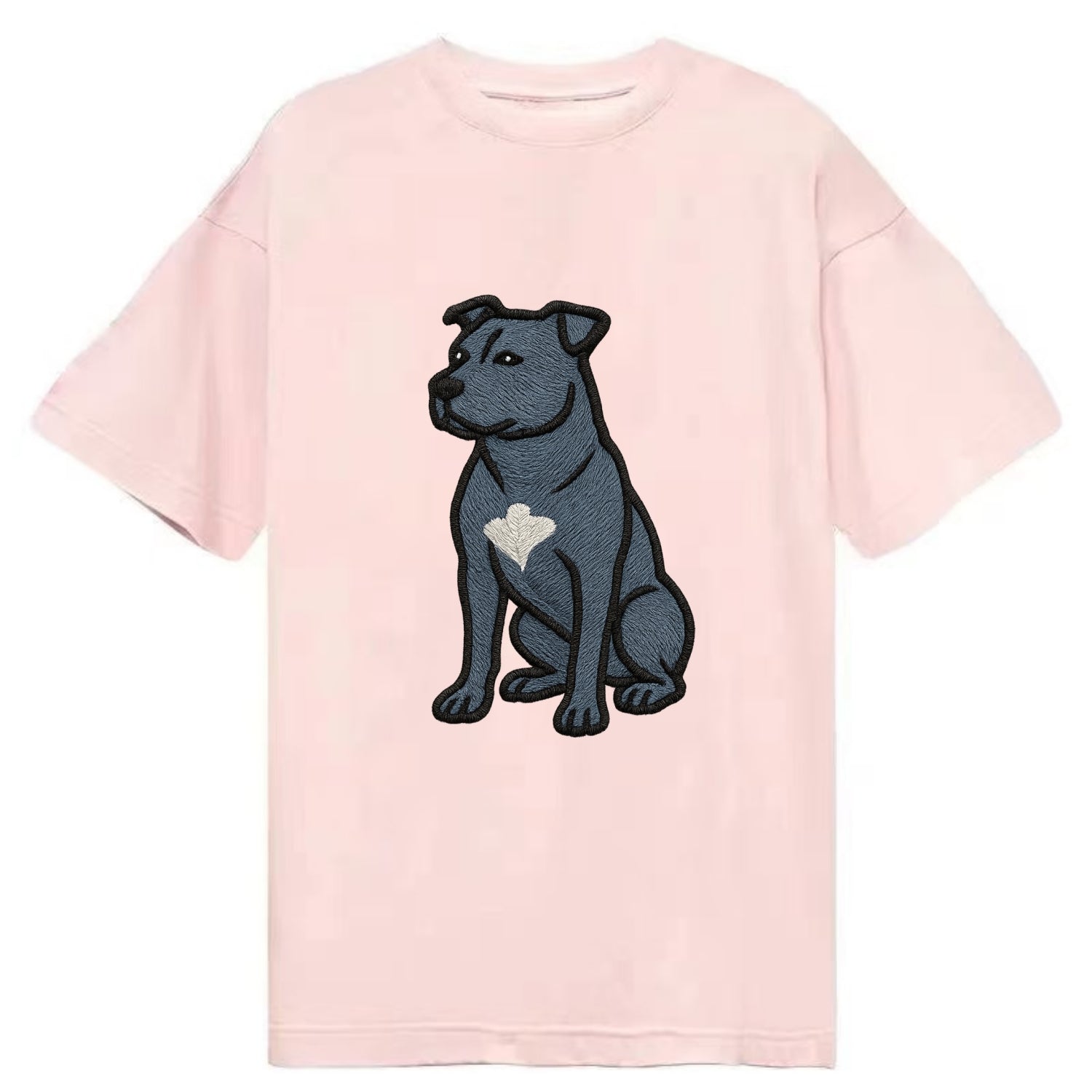 American Staffordshire Terrier - Blue embroidered design - Classic T-shirt - Pink
