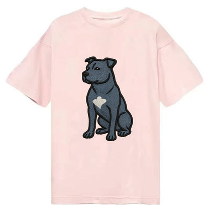 American Staffordshire Terrier - Blue embroidered design - Classic T-shirt - Pink