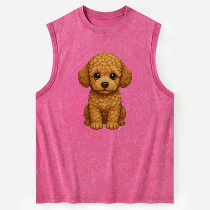 Baby Poodle Puppy - curly fluffy coat, intelligent eyes, elegant snout, - Vintage Washed Tank - Pink