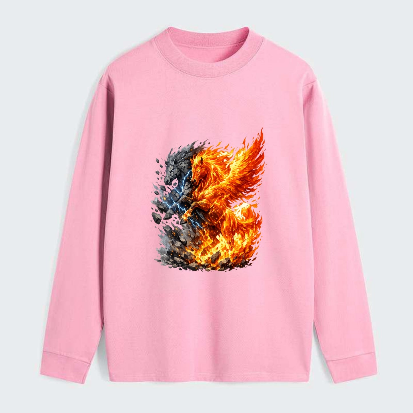 THUNDER FIRE | Horse combining lightning and flame | Electric fire | - Classic Long Sleeve Shirt - Pink