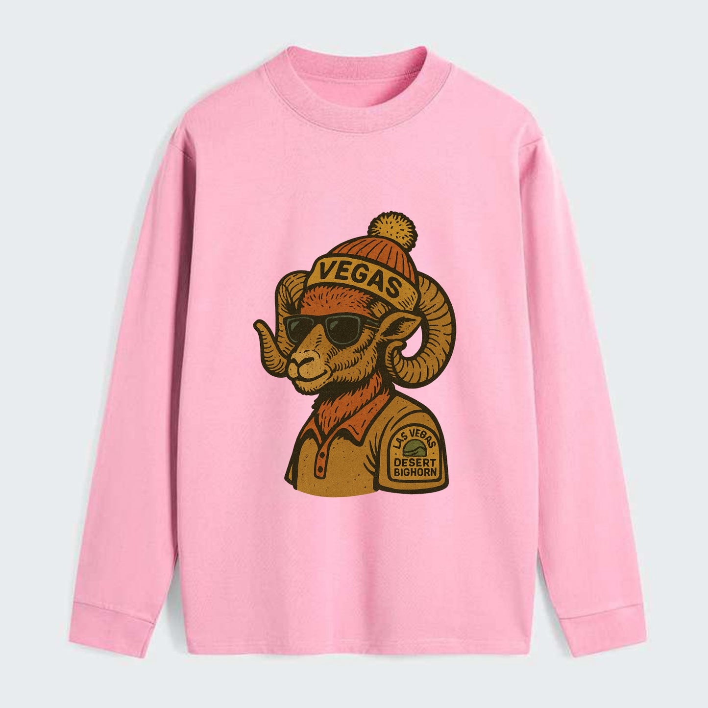 Las Vegas Desert Bighorn wearing Vegas beanie with pom pom and wayfarer - Classic Long Sleeve Shirt - Pink