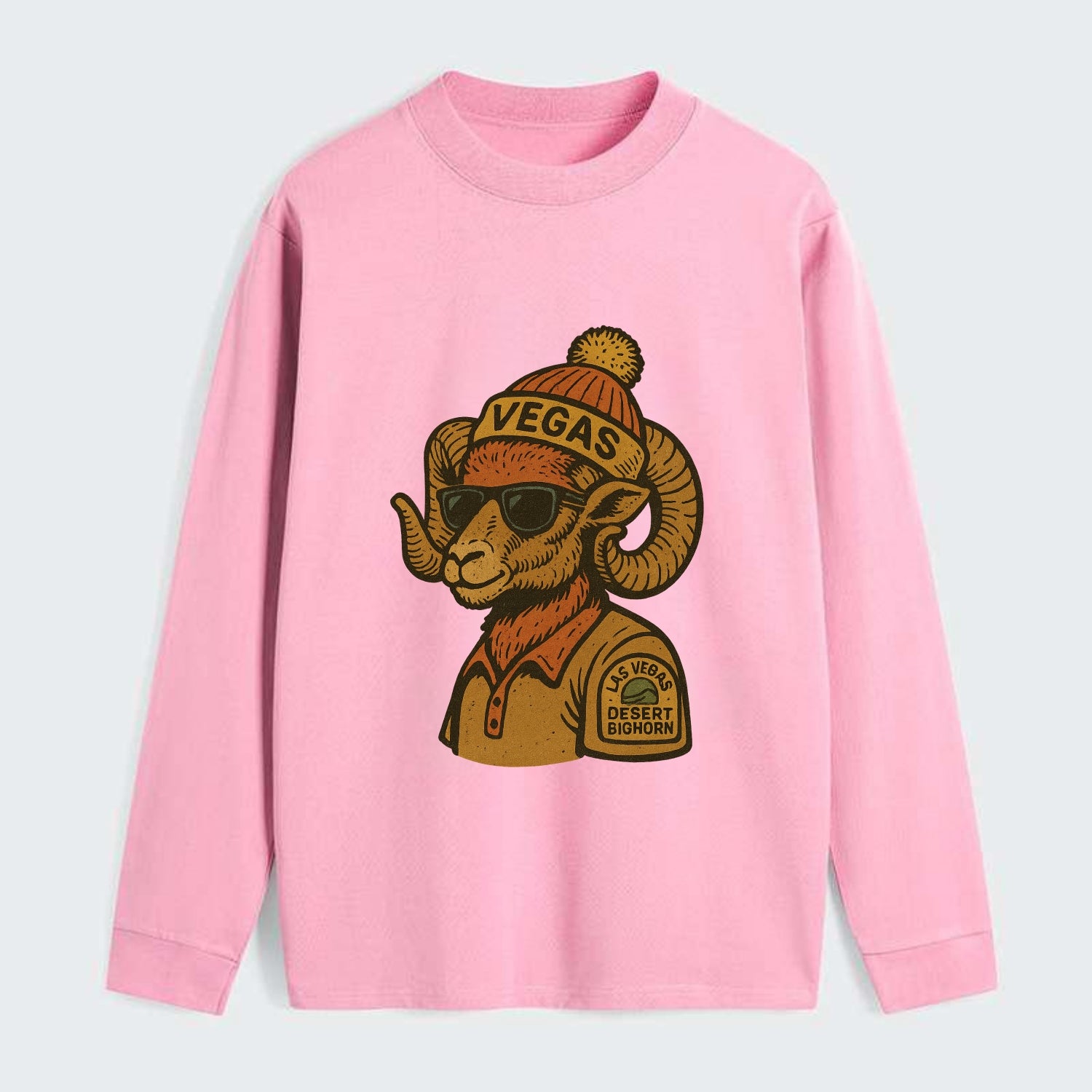 Las Vegas Desert Bighorn wearing Vegas beanie with pom pom and wayfarer - Classic Long Sleeve Shirt - Pink