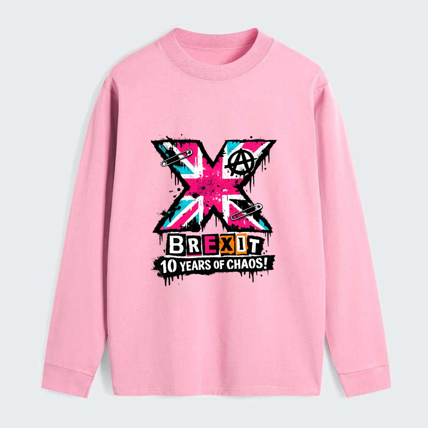 X YEARS | Roman numeral X massive | Union Jack fill pattern | Bold - Classic Long Sleeve Shirt - Pink