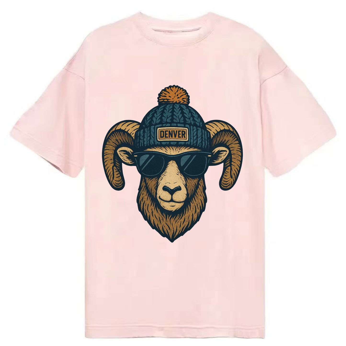 Colorado Rocky Mountain Bighorn Sheep wearing Denver beanie with pom pom and - Classic T-shirt - Pink
