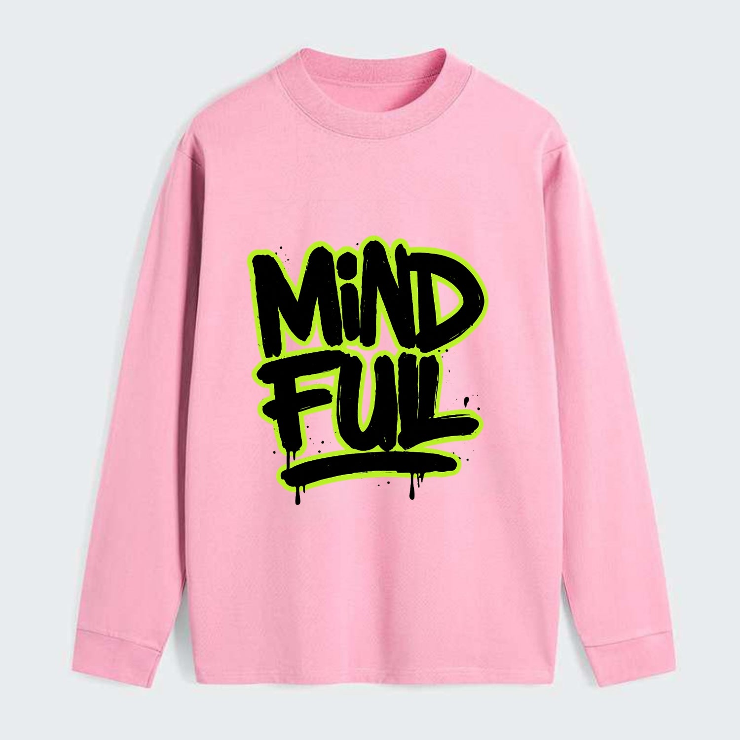 Bold typography design - "MINDFUL" - present awareness, conscious living - Classic Long Sleeve Shirt - Pink
