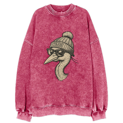 Toledo Great Blue Heron wearing Toledo beanie with pom pom and wayfarer - Vintage Sweatshirt - Pink