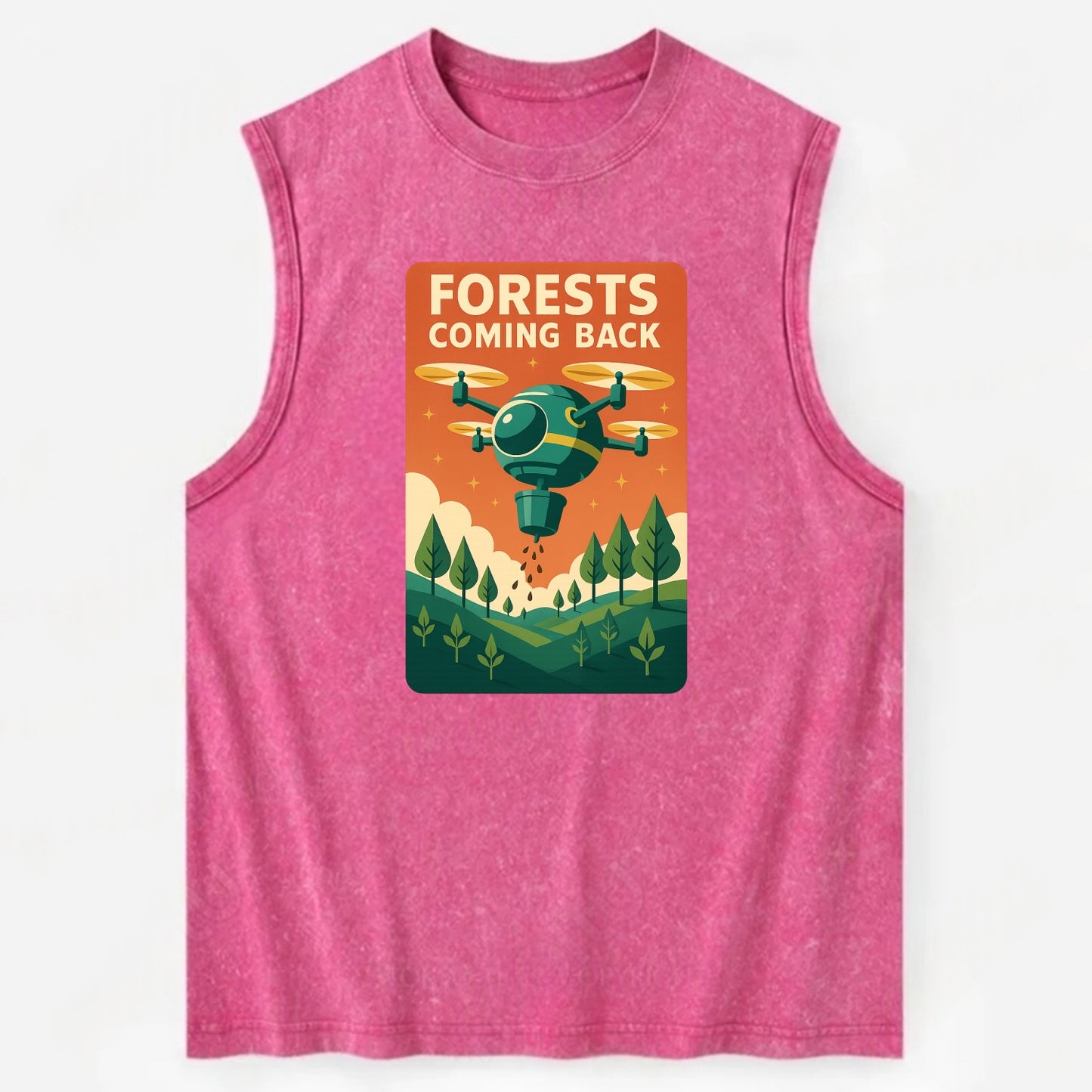 Reforestation drone planting millions of trees - "Forests Coming Back" - - Vintage Washed Tank - Pink