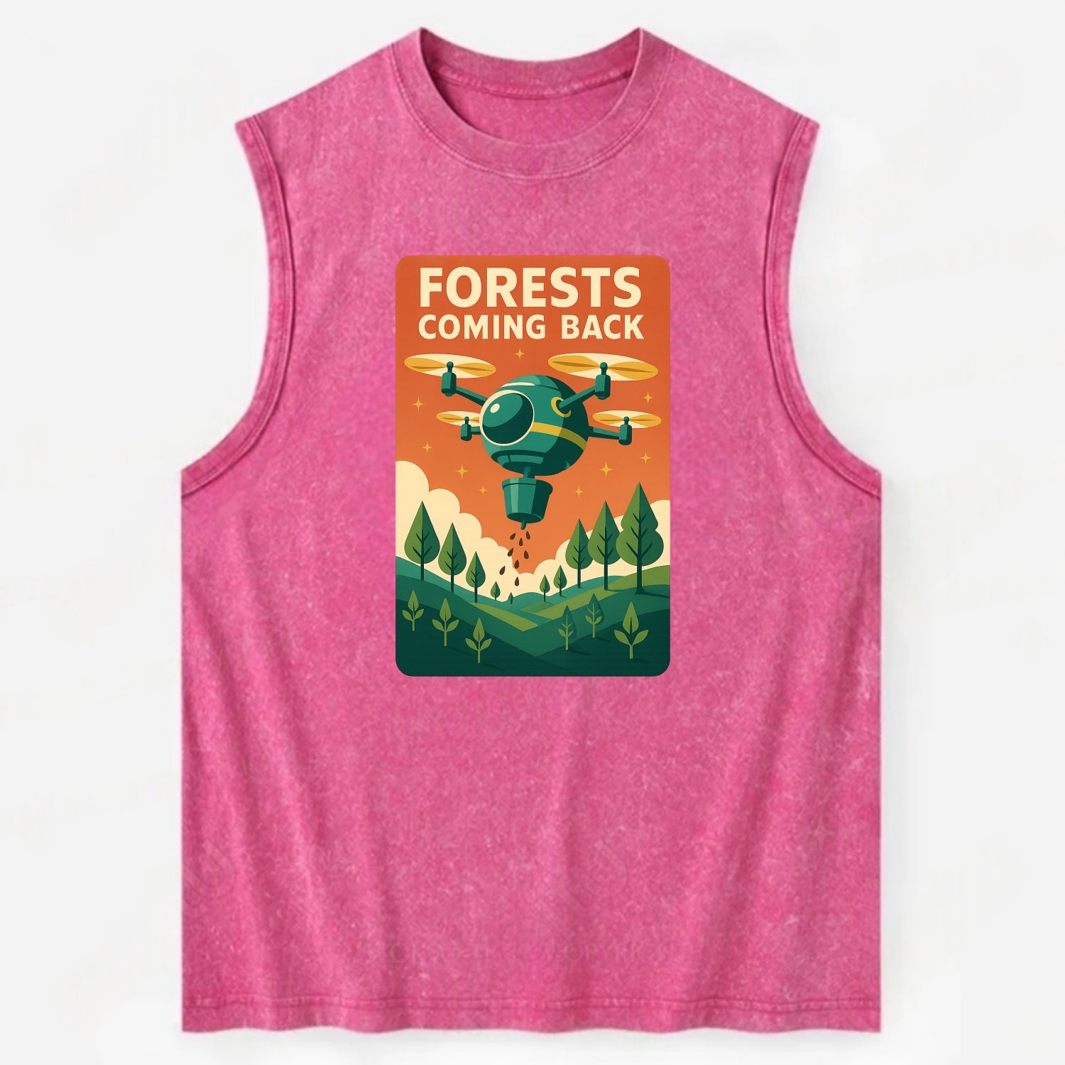 Reforestation drone planting millions of trees - "Forests Coming Back" - - Vintage Washed Tank - Pink