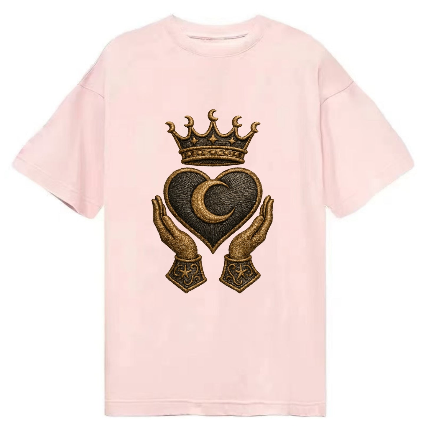 Moonlit crescent crown cradling a hematite heart with stargazer hands cupped - Classic T-shirt - Pink