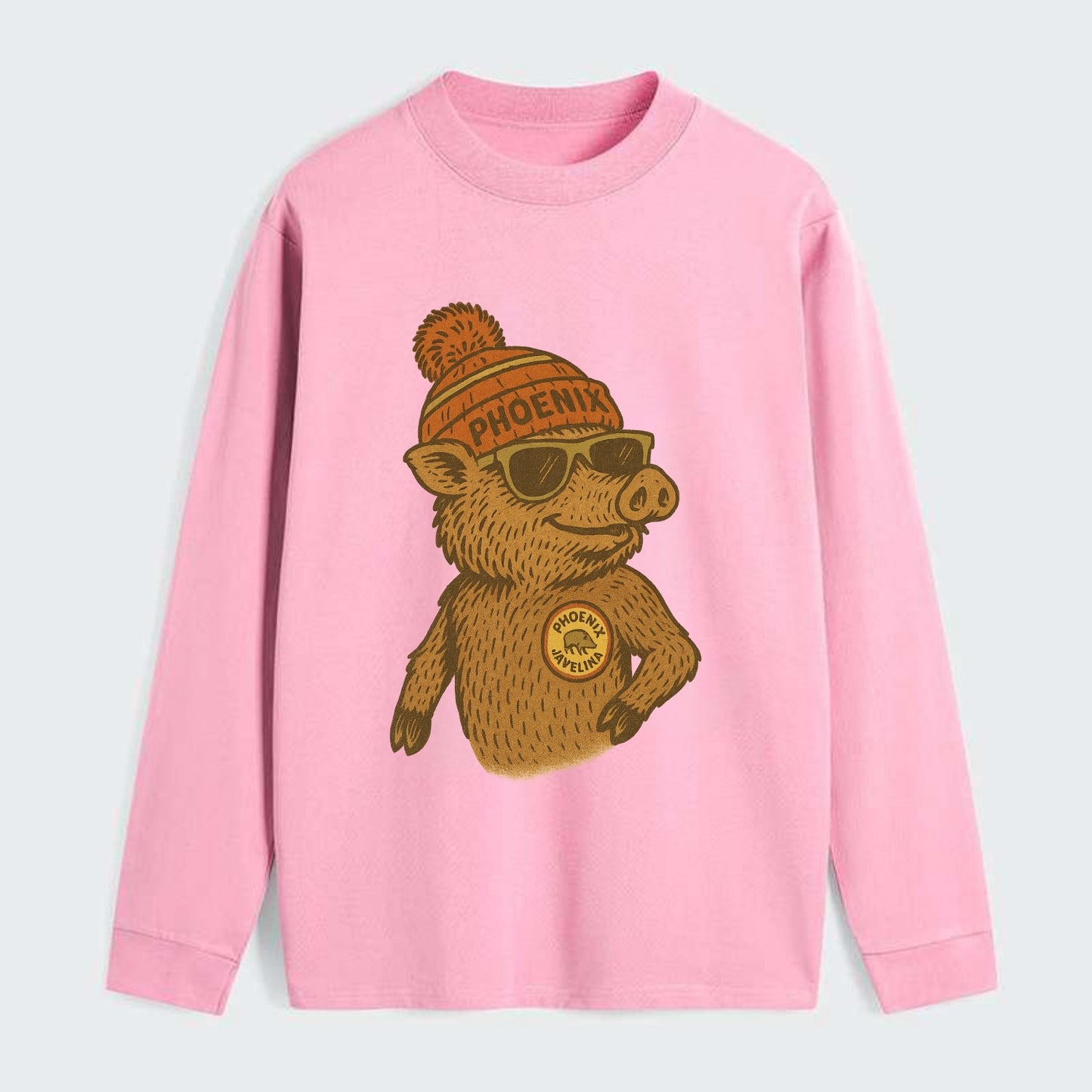 Phoenix Javelina wearing Phoenix beanie with pom pom and wayfarer - Classic Long Sleeve Shirt - Pink