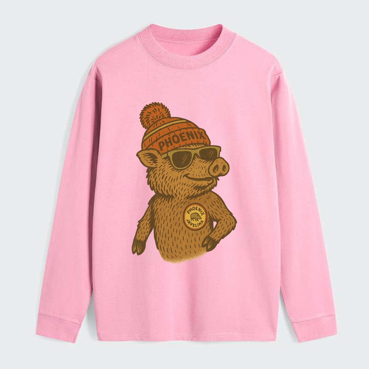 Phoenix Javelina wearing Phoenix beanie with pom pom and wayfarer - Classic Long Sleeve Shirt - Pink