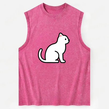 Domestic Shorthair - White classic flat side profile - Vintage Washed Tank - Pink