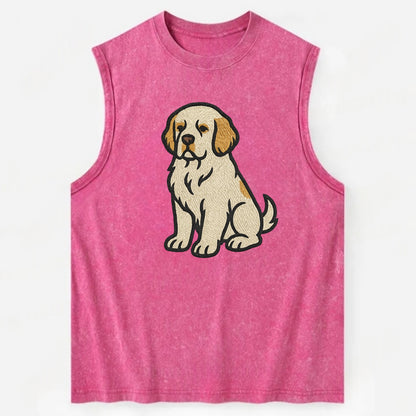Clumber Spaniel - White with lemon markings embroidered pose - Vintage Washed Tank - Pink