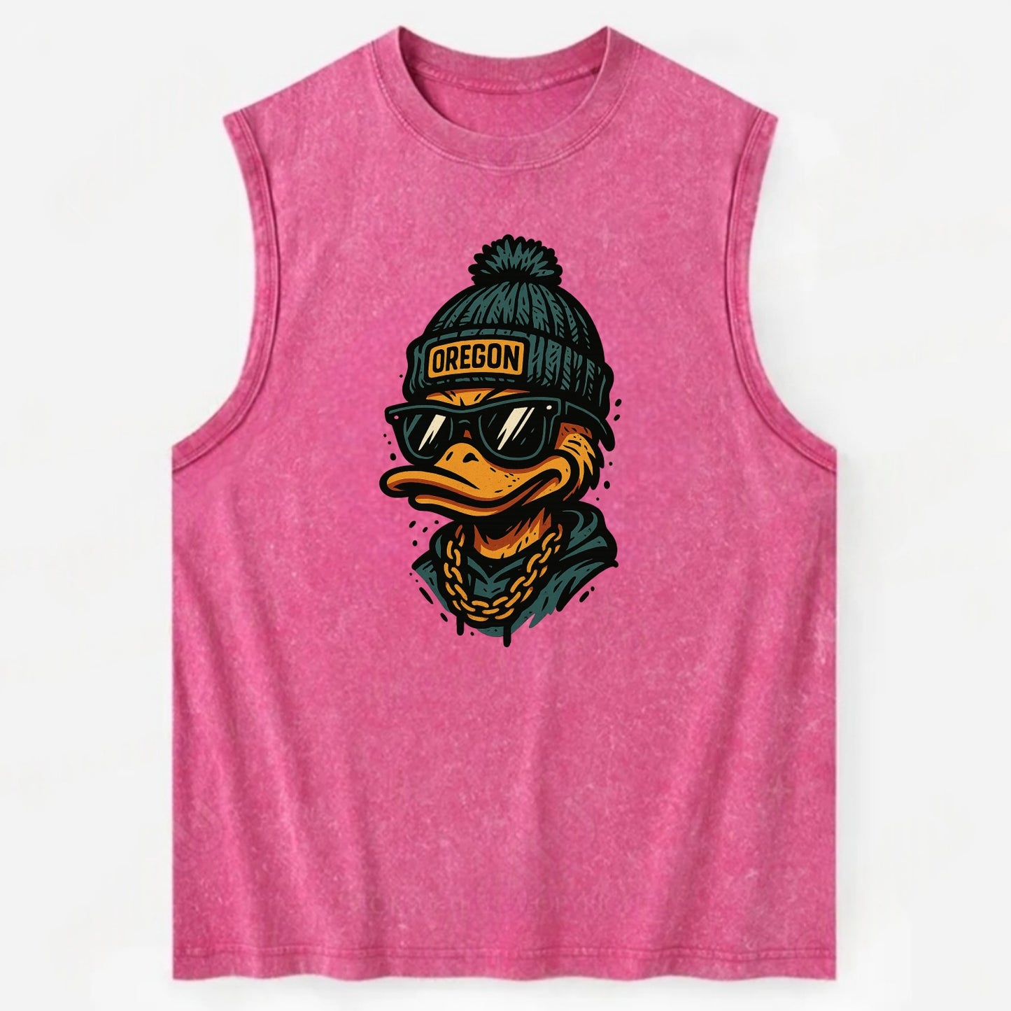 Eugene Duck wearing Oregon beanie with p - Vintage Washed Tank - Pink
