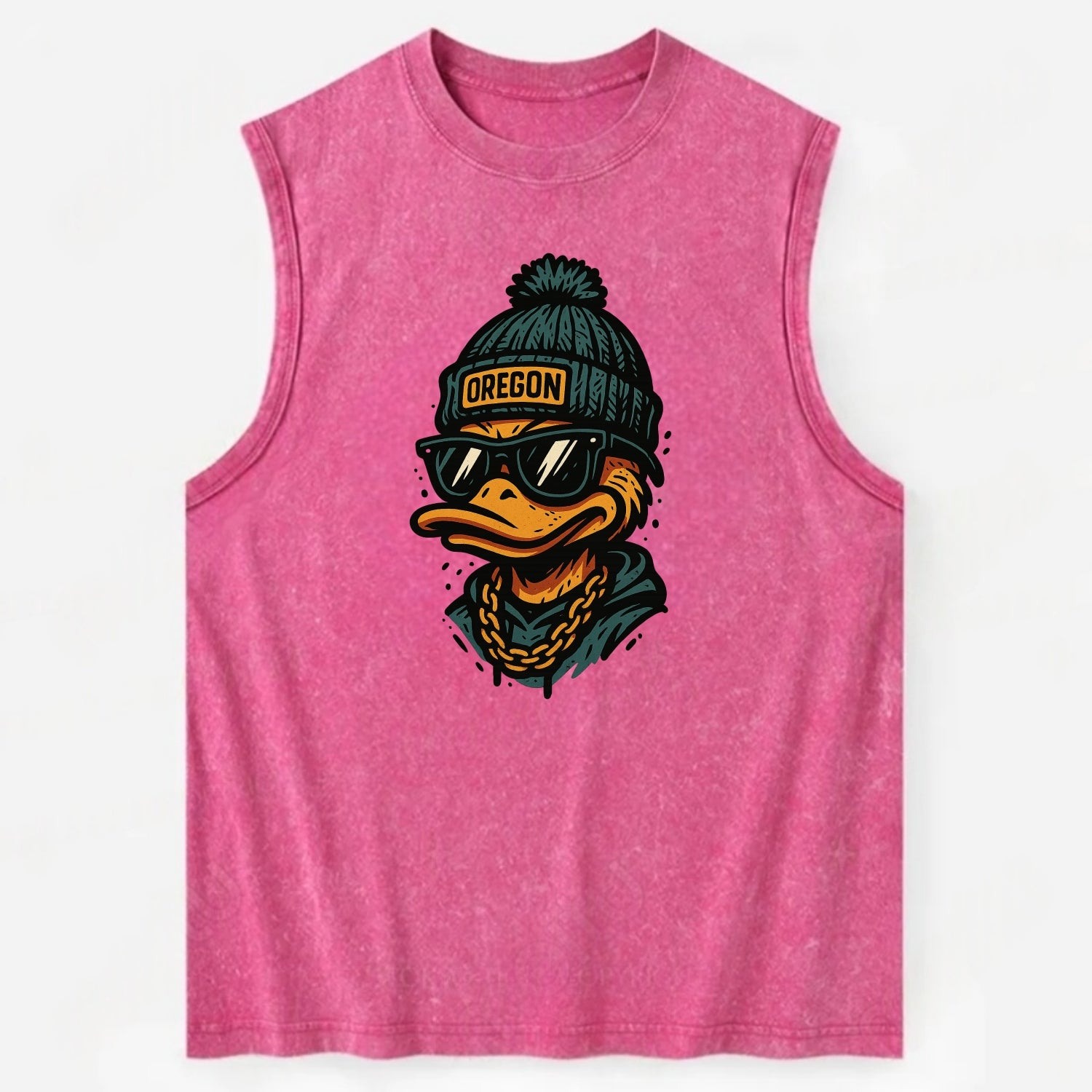 Eugene Duck wearing Oregon beanie with p - Vintage Washed Tank - Pink