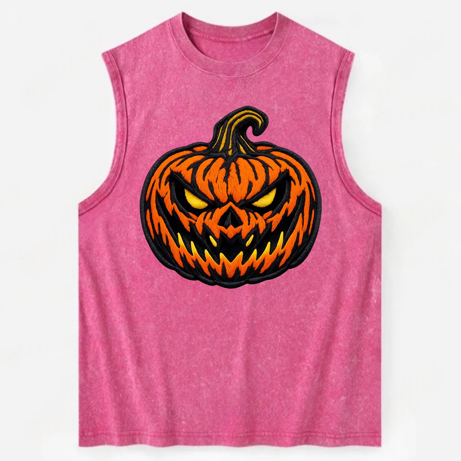 HALLOWEEN PUMPKIN - jack o lantern in orange and black , spooky - Vintage Washed Tank - Pink