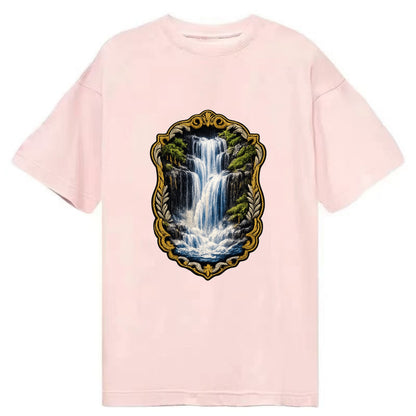 WATERFALL CASCADE - falling water with mist in blue and white , nature wonder - Classic T-shirt - Pink