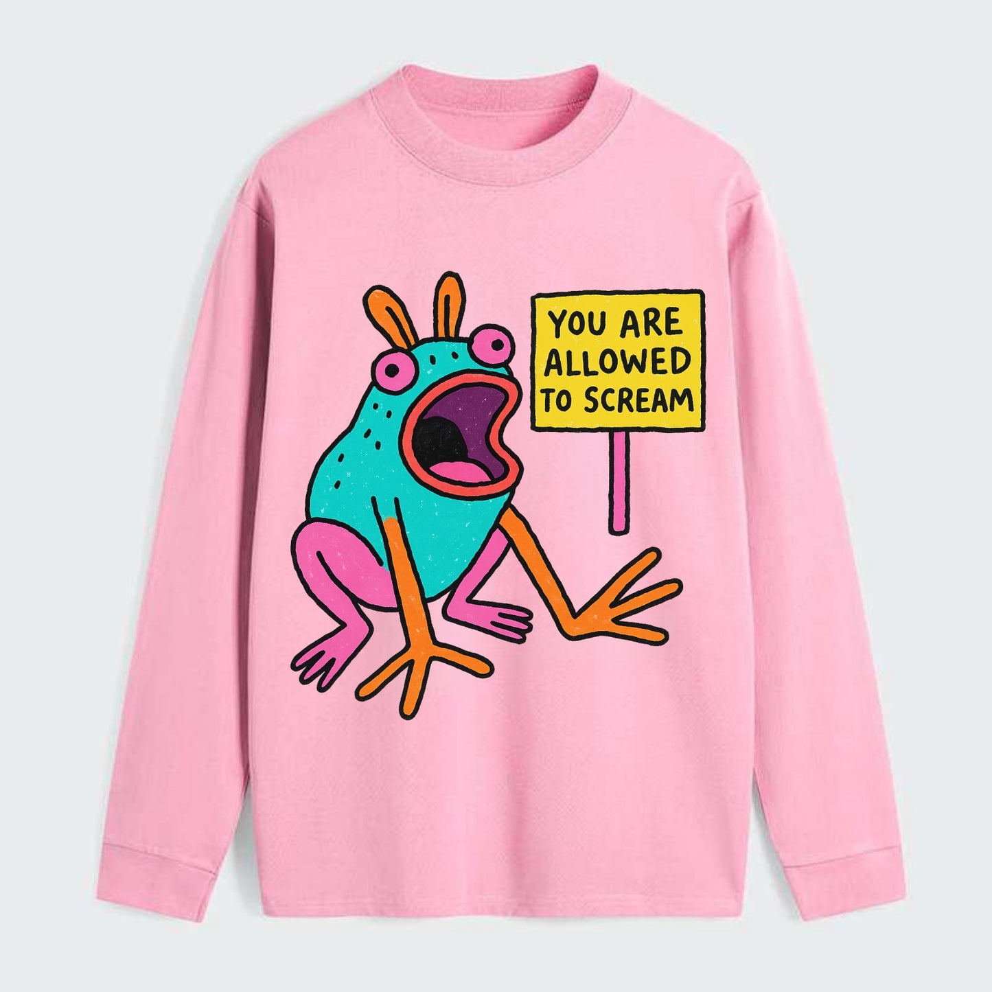 YOU ARE ALLOWED TO SCREAM | Open-mouthed frog - Classic Long Sleeve Shirt - Pink