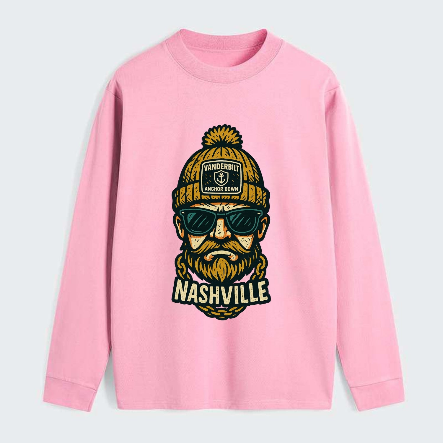 Nashville Commodore wearing Vanderbilt beanie with anchor patch - Classic Long Sleeve Shirt - Pink
