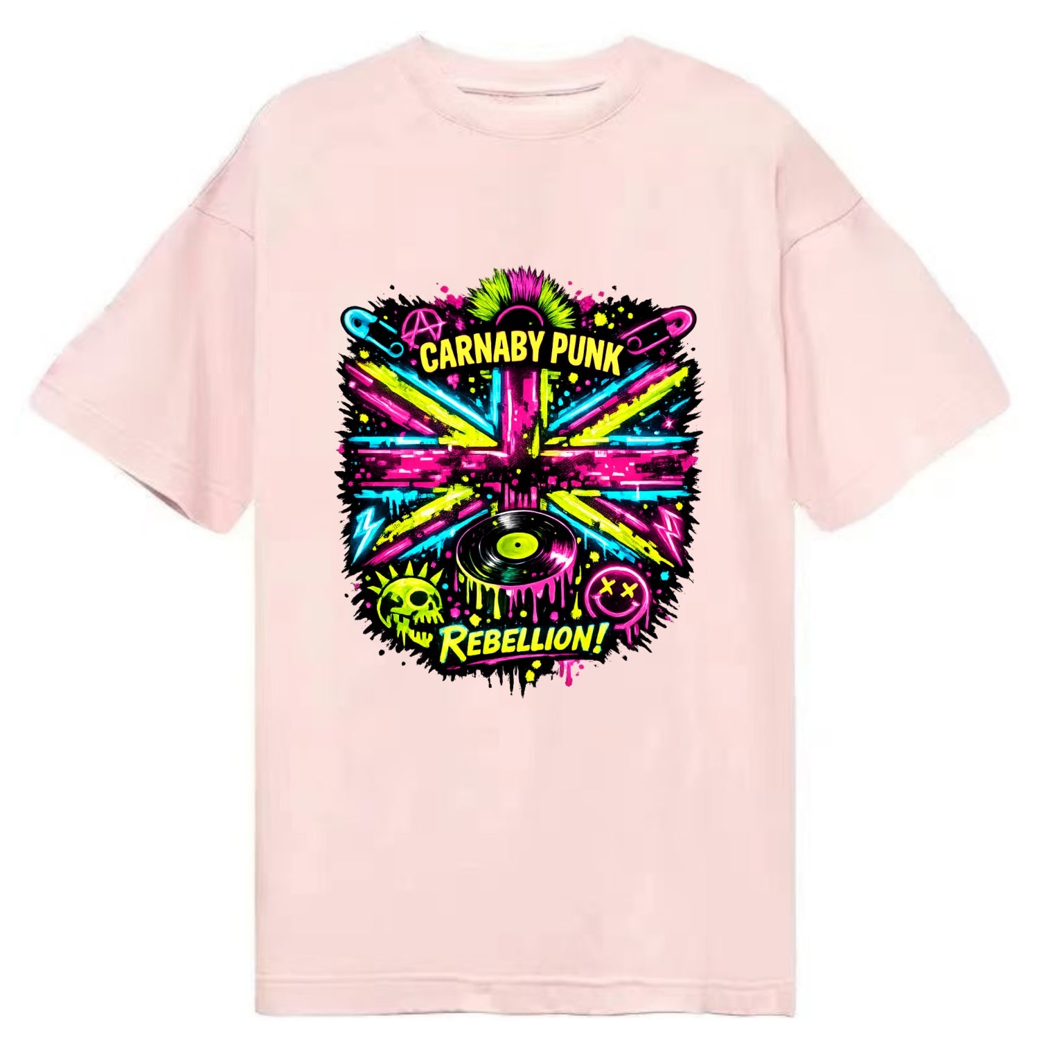 CARNABY PUNK | Swinging 60s meets 70s punk | Psychedelic Union Jack pattern | - Classic T-shirt - Pink