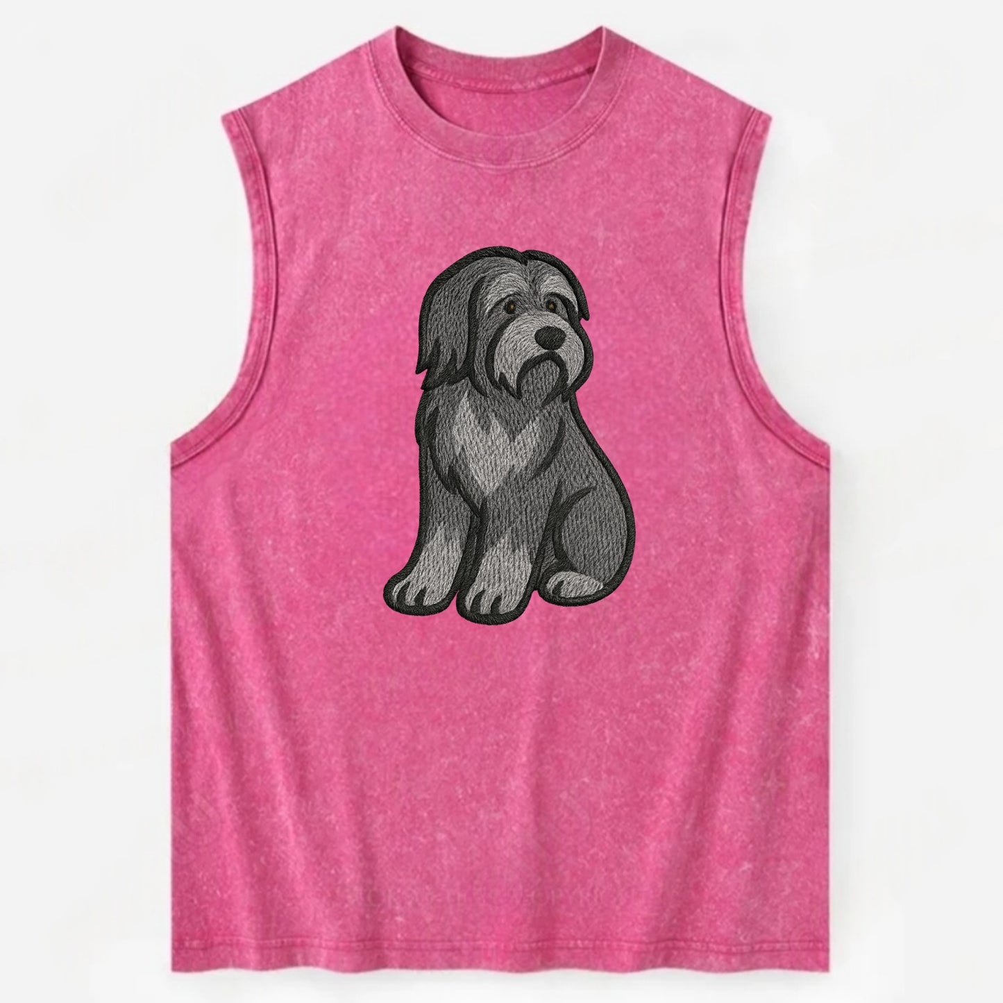 Bearded Collie - Gray shaggy coat embroidered pose - Vintage Washed Tank - Pink