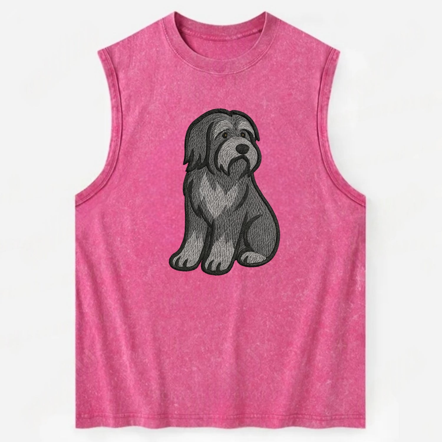 Bearded Collie - Gray shaggy coat embroidered pose - Vintage Washed Tank - Pink