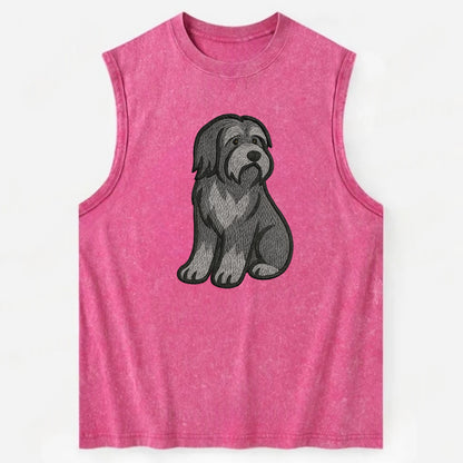 Bearded Collie - Gray shaggy coat embroidered pose - Vintage Washed Tank - Pink