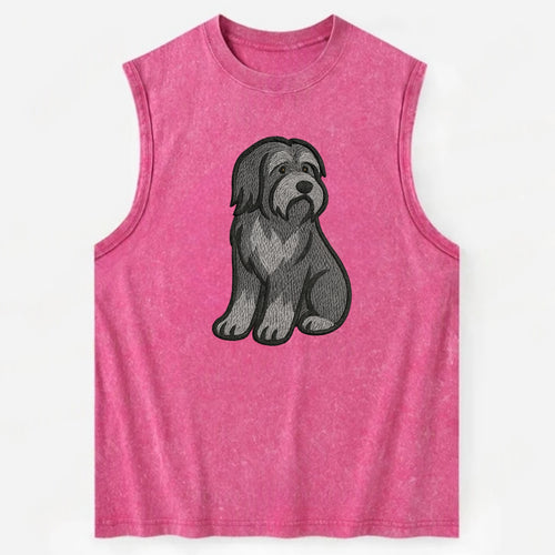 Bearded Collie - Gray shaggy coat embroidered pose - Vintage Washed Tank