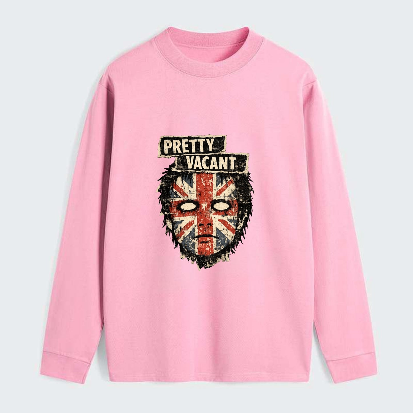 PRETTY VACANT | Blank stare Union Jack face | Empty expression | Punk - Classic Long Sleeve Shirt - Pink