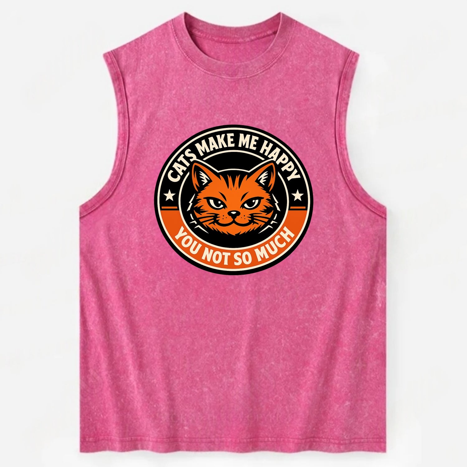 Joyful Whiskers Emblem - Vintage Washed Tank - Pink