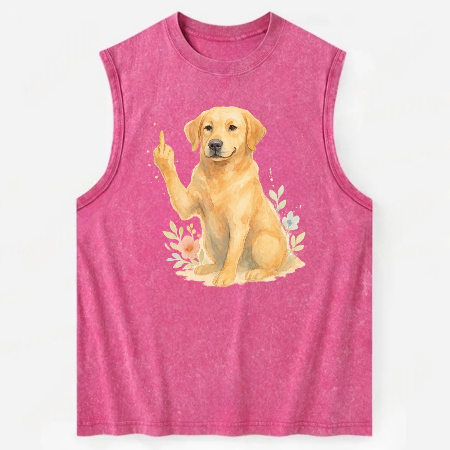 Labrador Retriever yellow sitting pretty, friendly face, strong paw up with - Vintage Washed Tank - Pink