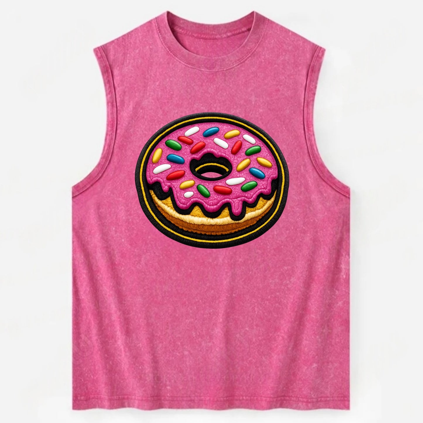 DONUT SPRINKLES - glazed donut with sprinkles in pink and rainbow , sweet - Vintage Washed Tank - Pink