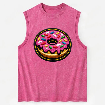DONUT SPRINKLES - glazed donut with sprinkles in pink and rainbow , sweet - Vintage Washed Tank - Pink