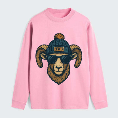 Colorado Rocky Mountain Bighorn Sheep wearing Denver beanie with pom - Classic Long Sleeve Shirt - Pink