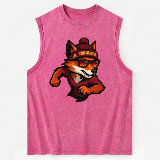 Washington Fox wearing Commanders beanie with Capitol patch and wayfarer - Vintage Washed Tank - Pink