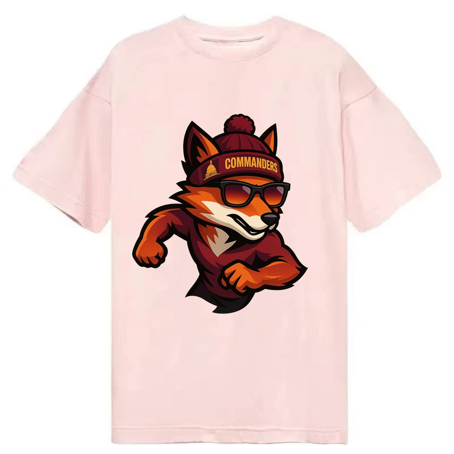 Washington Fox wearing Commanders beanie with Capitol patch and wayfarer - Classic T-shirt - Pink