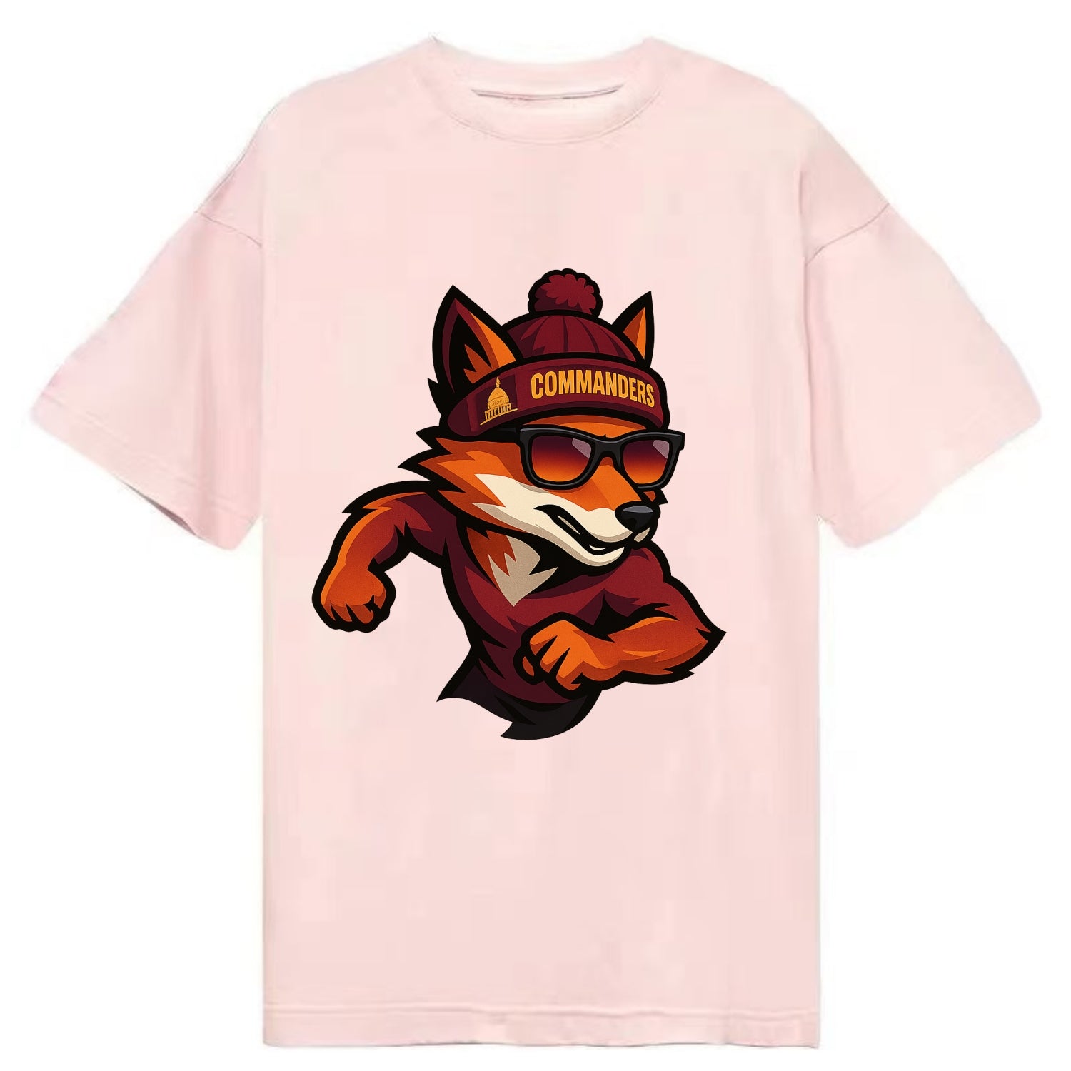 Washington Fox wearing Commanders beanie with Capitol patch and wayfarer - Classic T-shirt - Pink