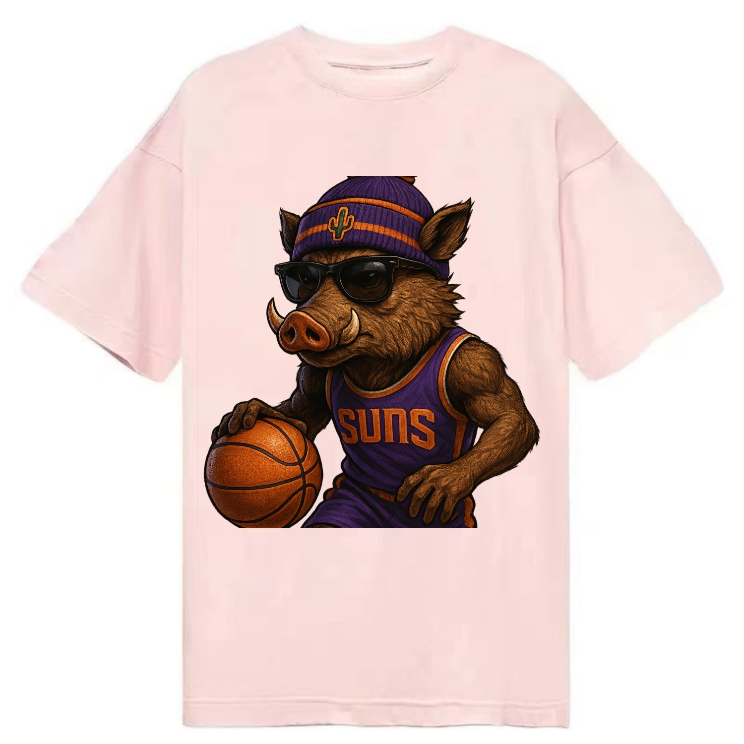 Phoenix Javelina wearing Suns beanie with cactus patch and wayfarer sunglasses - Classic T-shirt - Pink