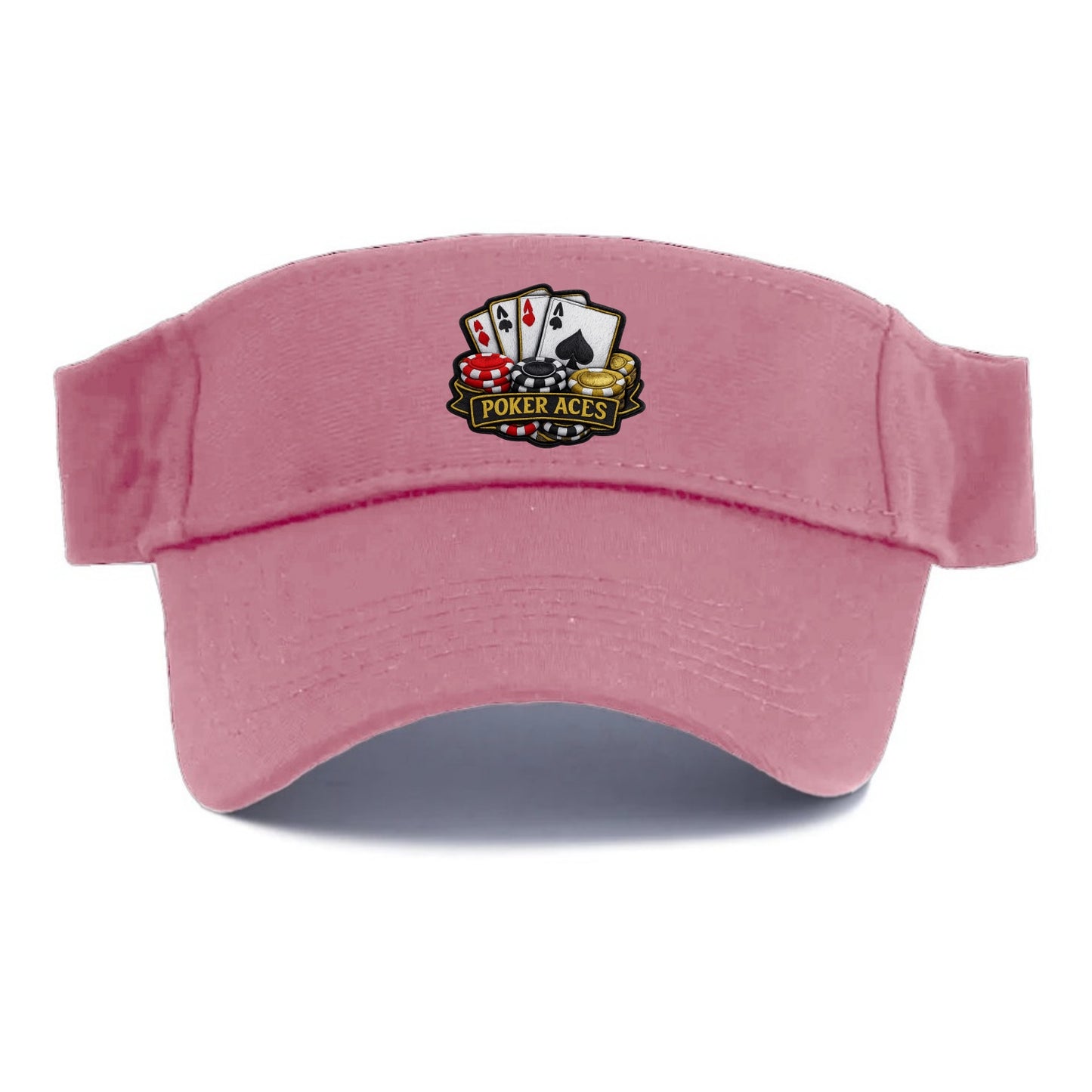 Embroidered patch design - POKER ACES - four aces with chips in red, black and gold - Visor - Pink