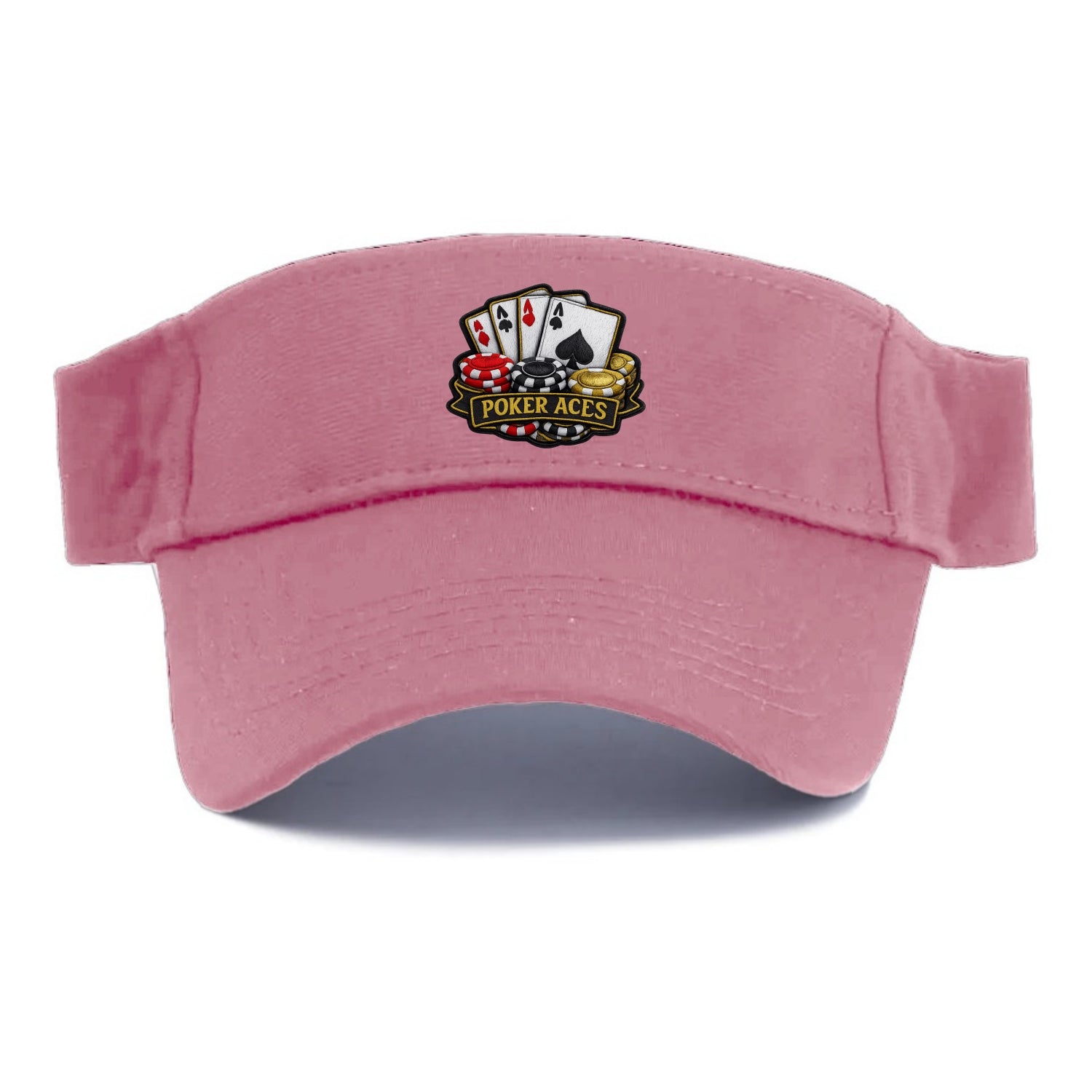Embroidered patch design - POKER ACES - four aces with chips in red, black and gold - Visor - Pink