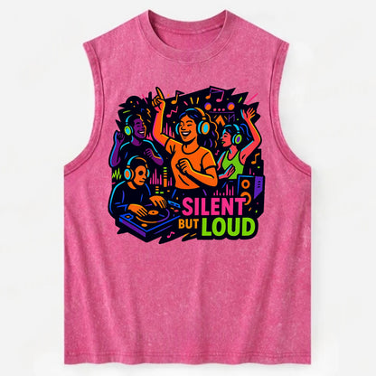 Silent disco dancers with glowing headphones - "Silent But Loud" - unique - Vintage Washed Tank - Pink