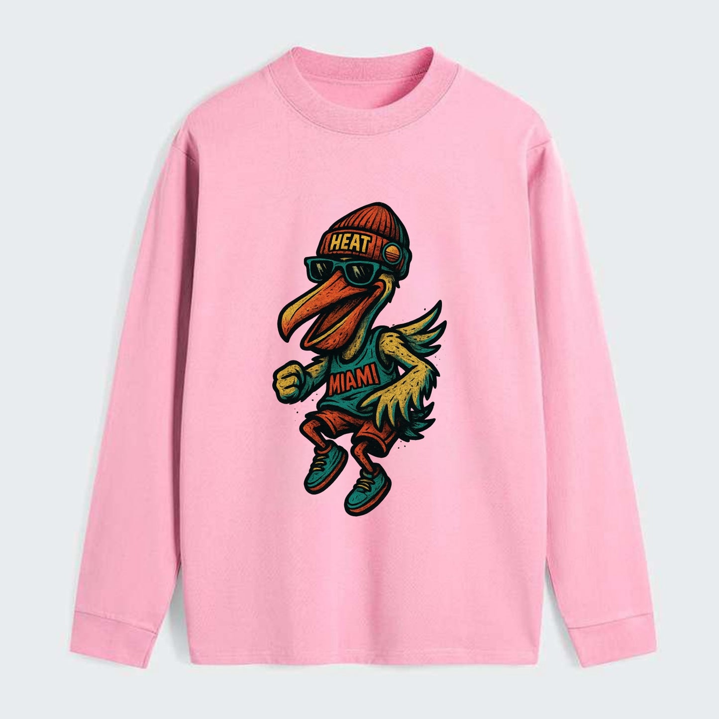 Miami Pelican wearing Heat beanie with sunset patch and wayfarer - Classic Long Sleeve Shirt - Pink